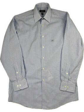 Club Room Mens Gingham Long Sleeve Button Up Shirt Plaid Blue S 14-14.5 NWT